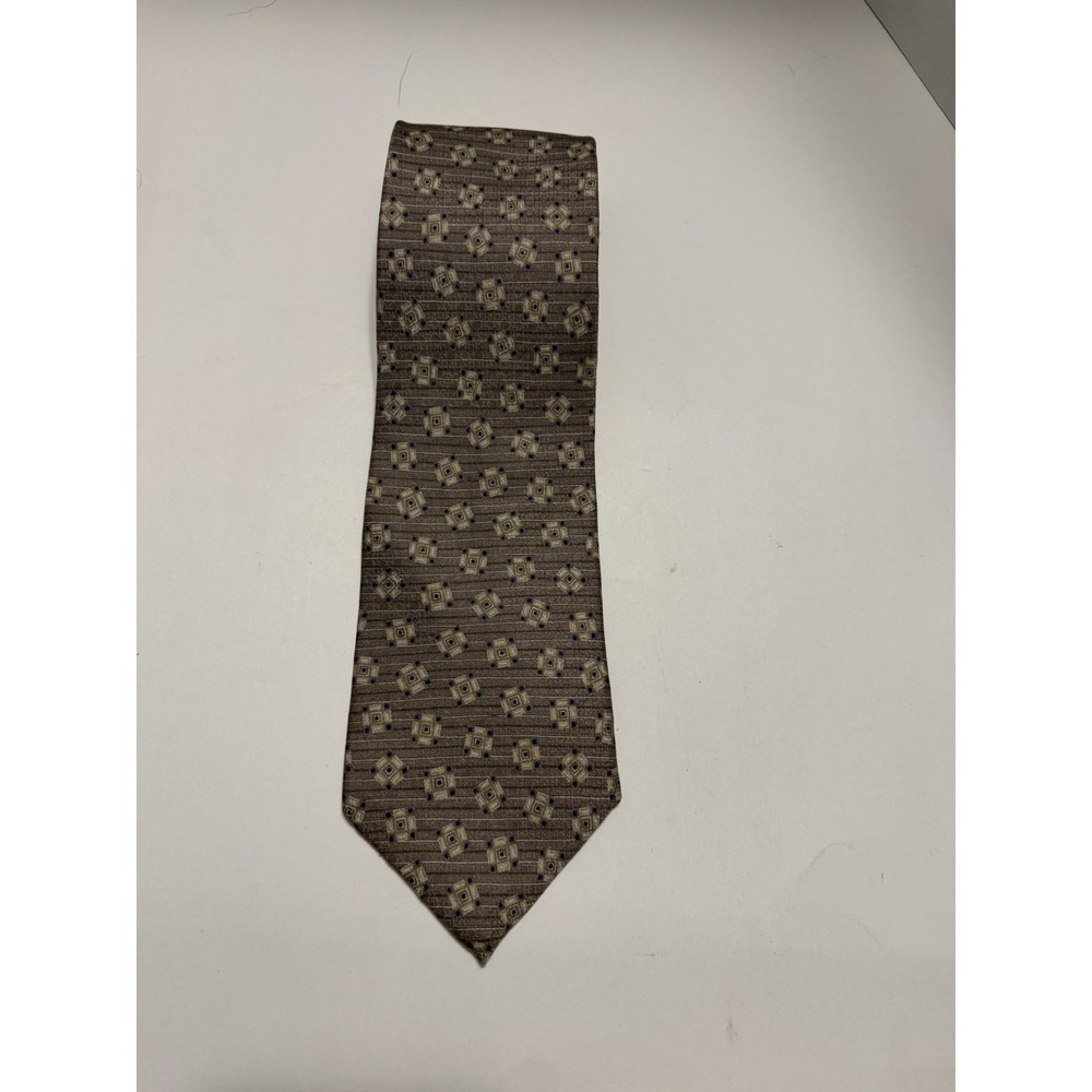 Kasper Mens Tie 100% Italian Silk Geometric Taupe Blue Brown Formal Necktie